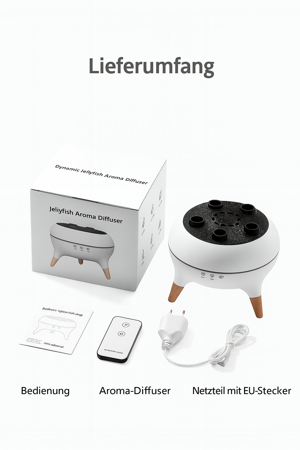 Lieferung mit Fernbedienung Diffuser und EU Netzteil