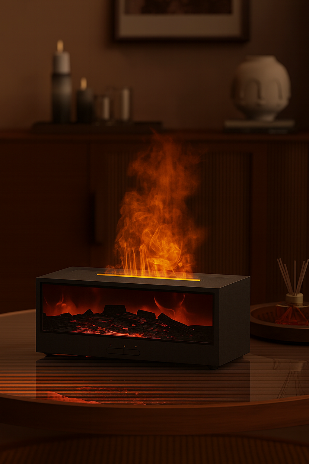 RelaxGlow Aroma Diffuser mit LED Flammeneffekt und Duftvernebelung
