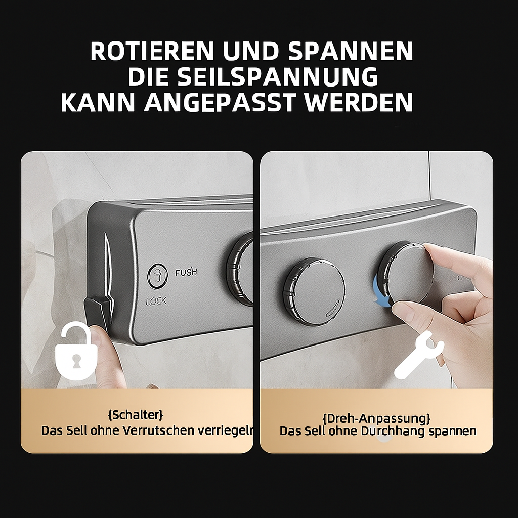 FlexiClean Wäscheleine Belastbarkeit und Spannungssystem Erklärung
