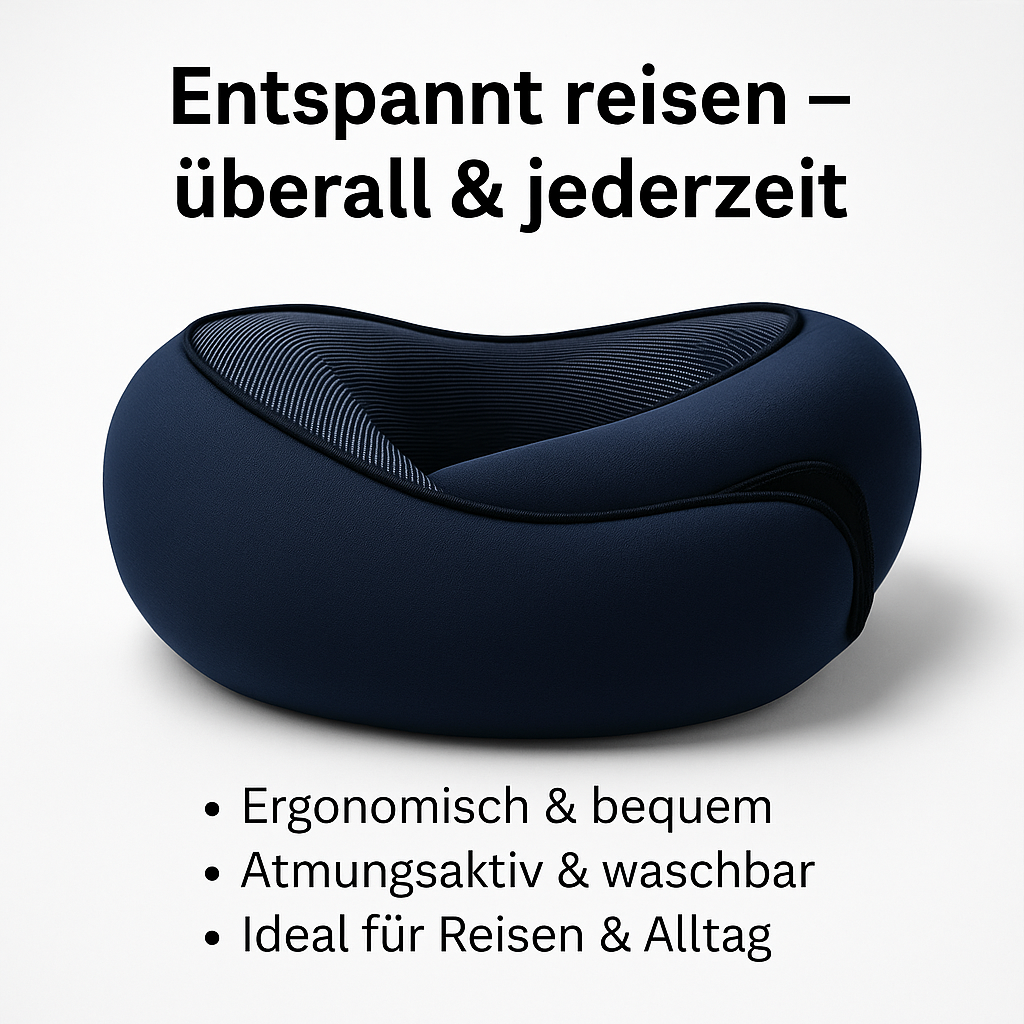RelaxGo ergonomisches Reisekissen Navy Blau für Flugzeug Auto Zug
