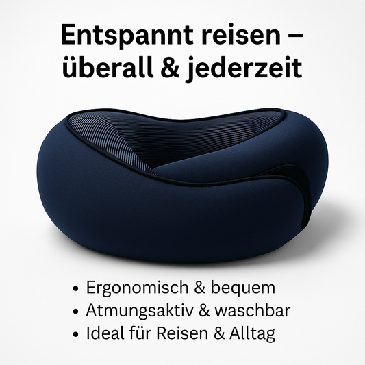 RelaxGo ergonomisches Reisekissen Navy Blau für Flugzeug Auto Zug
