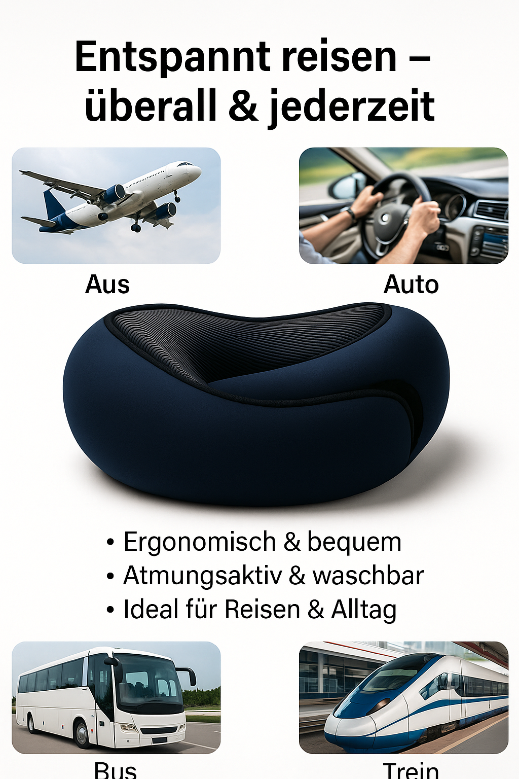 RelaxGo Reisekissen in Verwendung beim Reisen im Flugzeug
