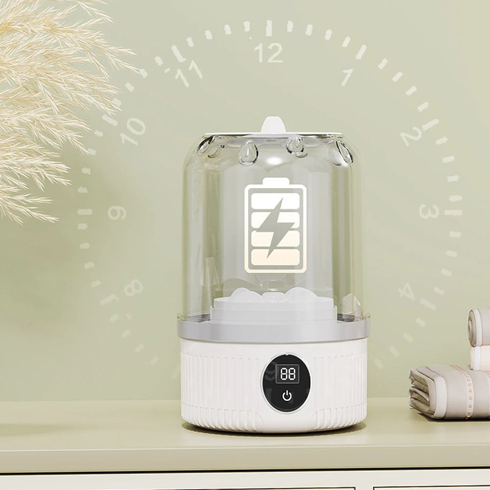 TravelClean kompakte Waschmaschine Detailansicht + Akku
