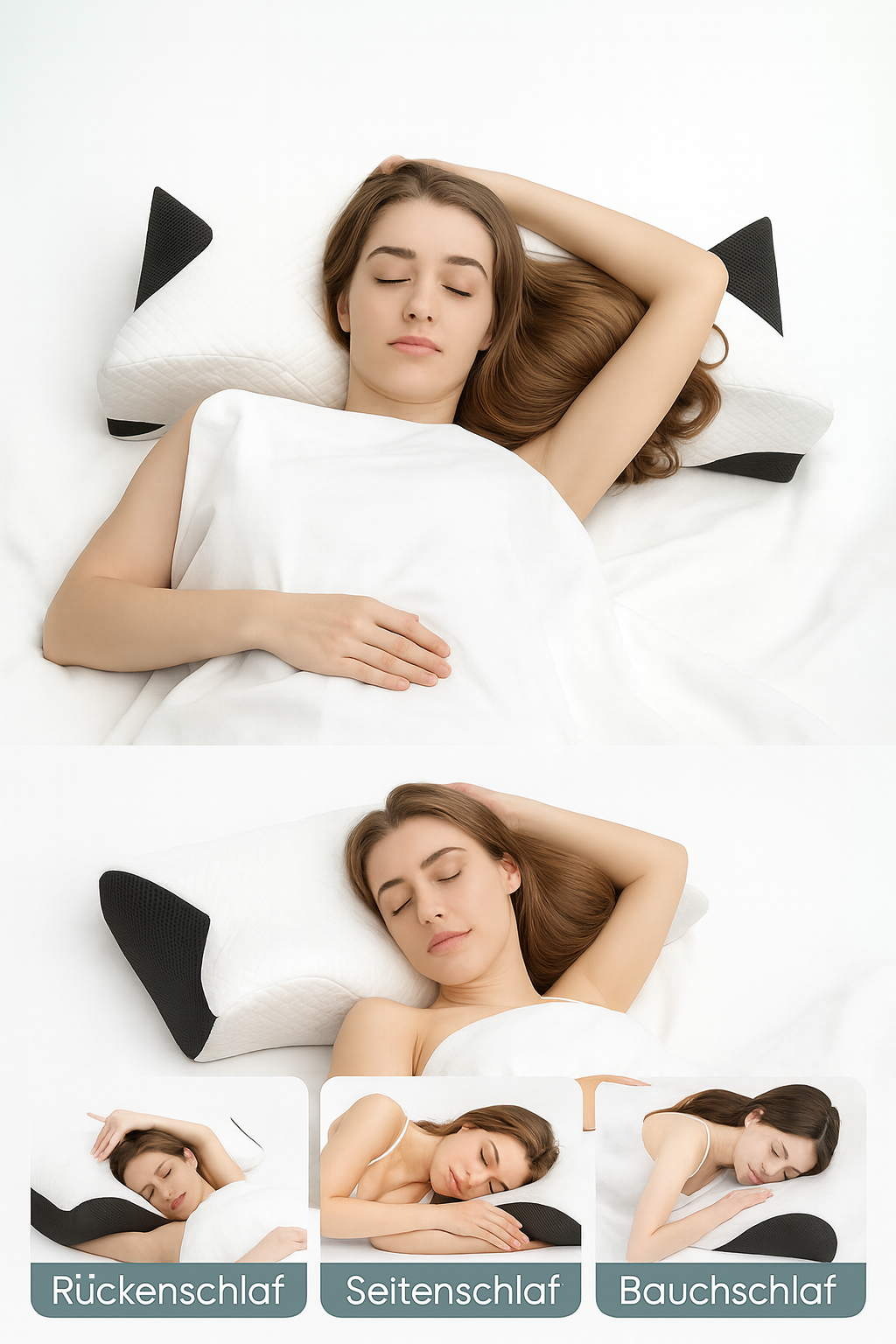 NeckHaven Nackenkissen verschiedene Schlafpositionen Rücken Seite Bauch
