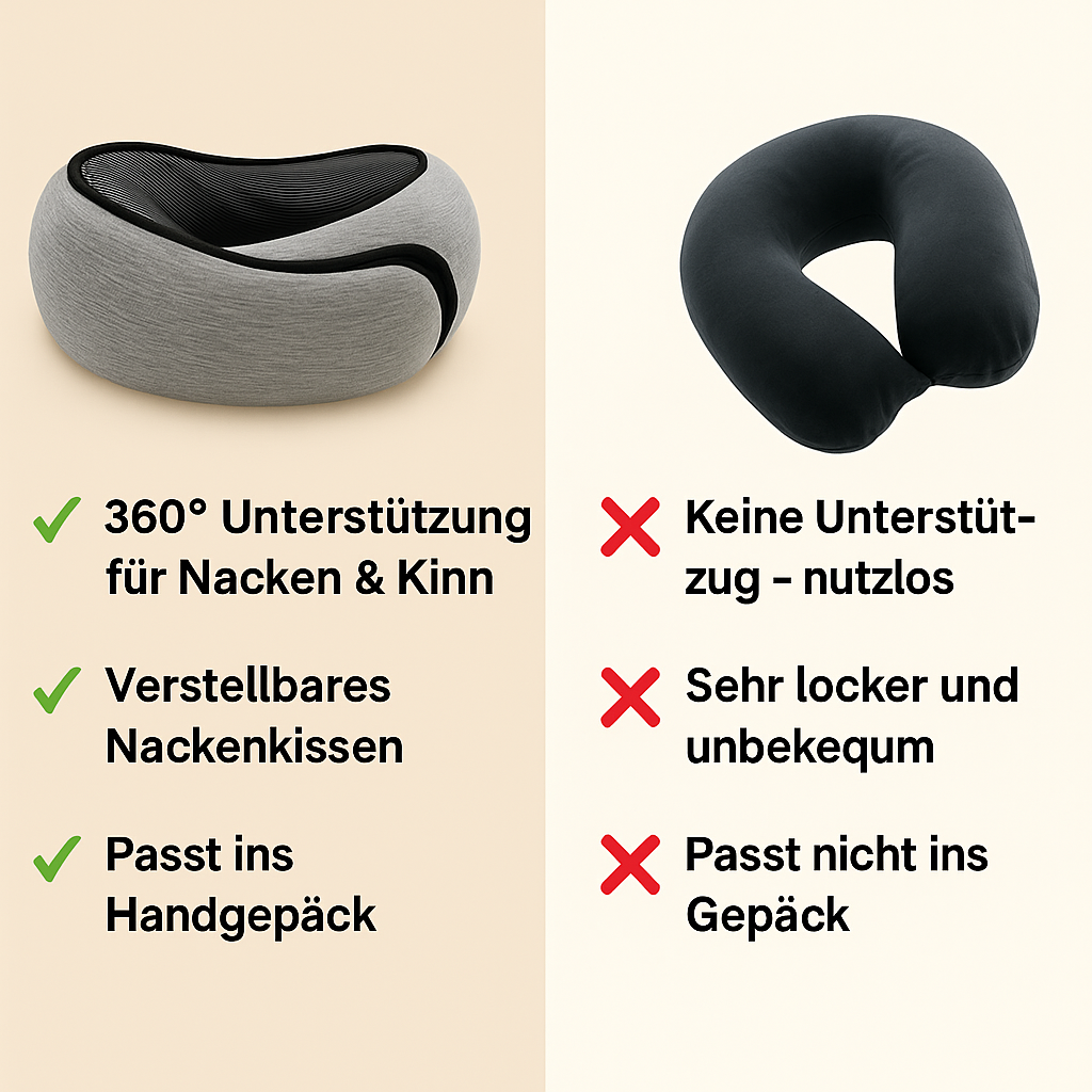 RelaxGo Reisekissen Vergleich mit herkömmlichen Nackenkissen
