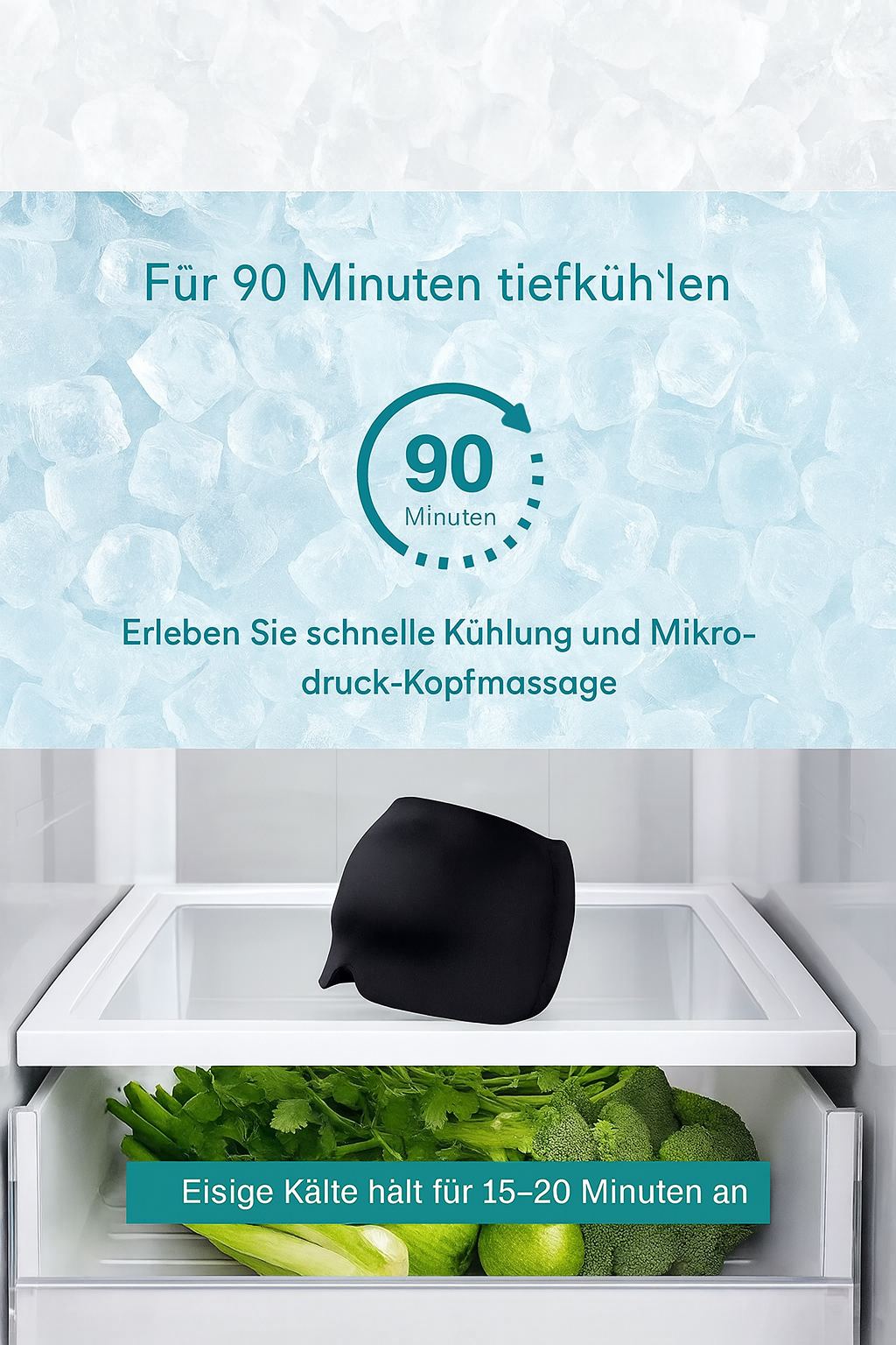 MigraRelief Kühlmaske im Kühlschrank aufbewahren wieder verwendbar
