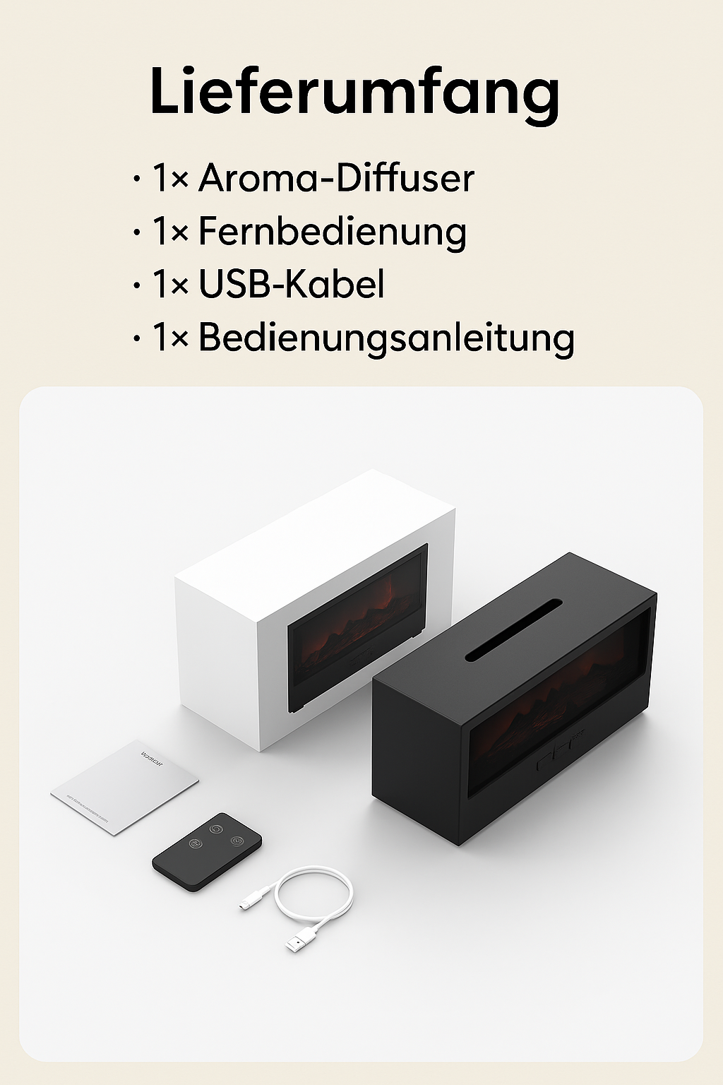 RelaxGlow Aroma Diffuser Lieferumfang 
