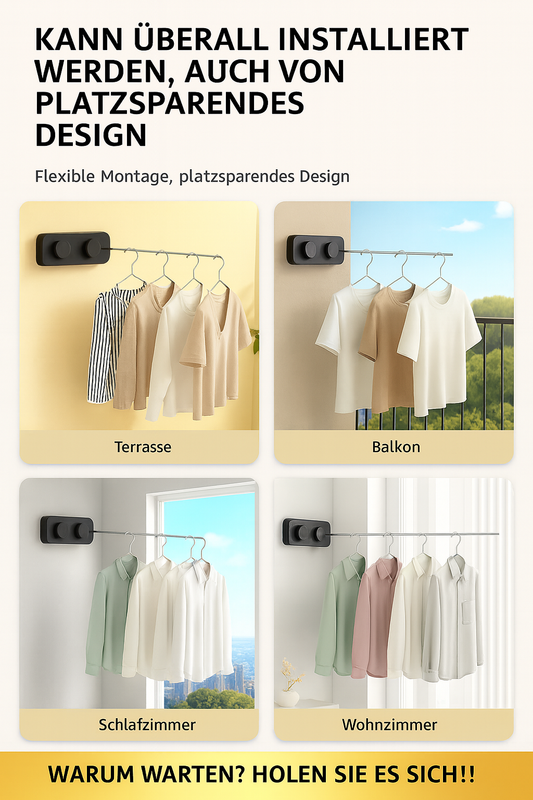 FlexiClean Wäscheleine Produktdetails mit Maßen und Funktionen
