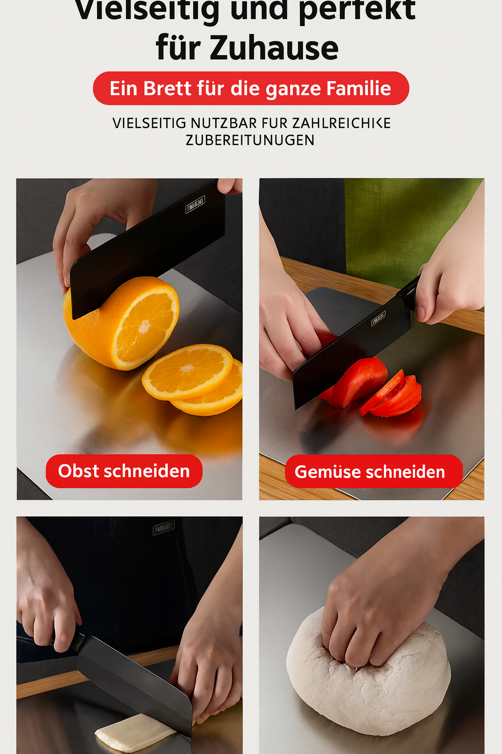 KitchenSteel Pro Schneidebrett beim Schneiden von Gemüse
