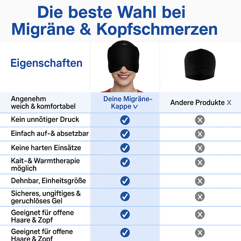 MigraRelief Kühlmaske Vergleich mit herkömmlichen Masken
