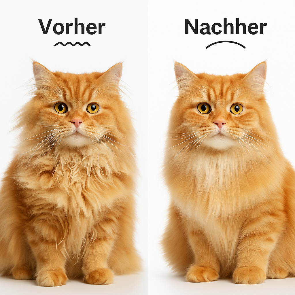 Fellfreund Haustierbürste Vorher-Nachher Vergleich glänzendes Fell
